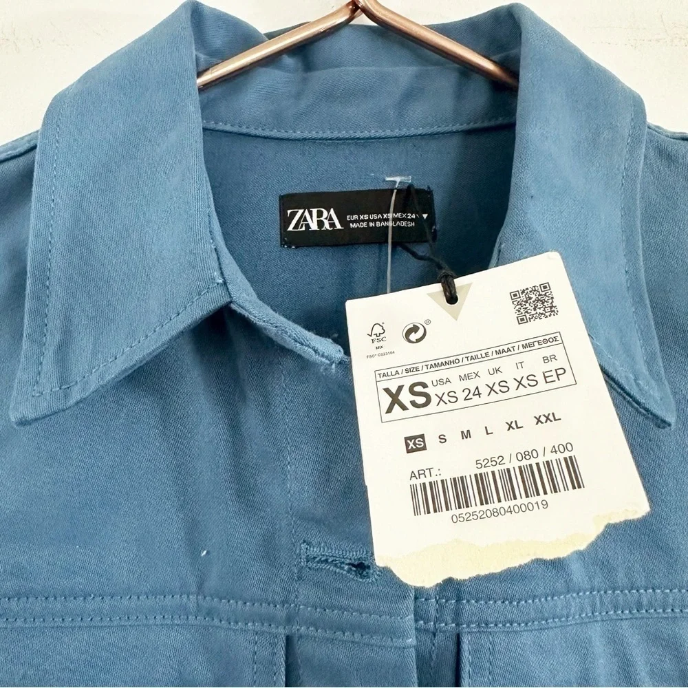 Zara Women’s XS Blue Denim Button Fromt Mini Dress New